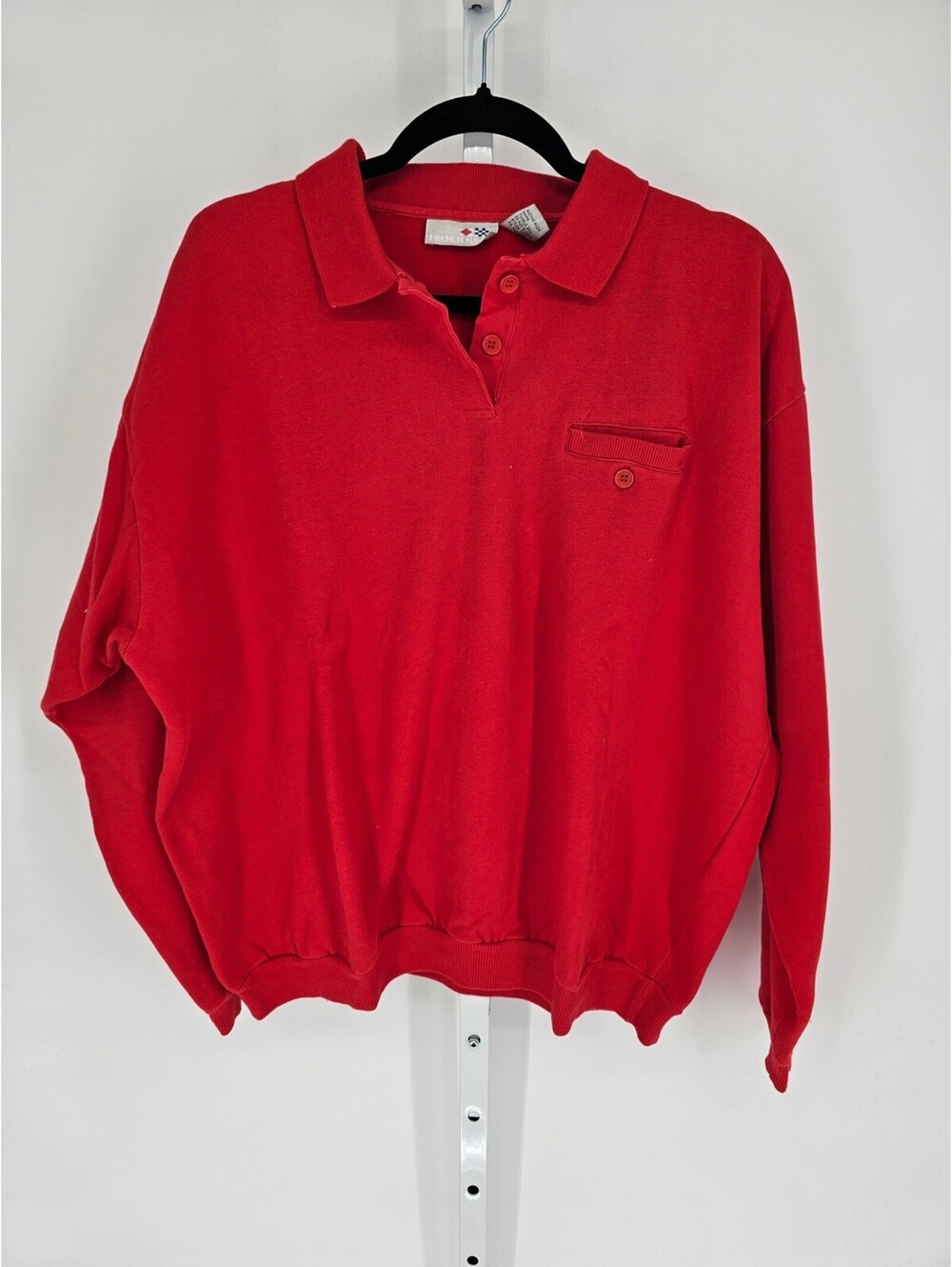Vintage 1970s French Navy Mens Sz L Polo Sweatshirt Bright Red